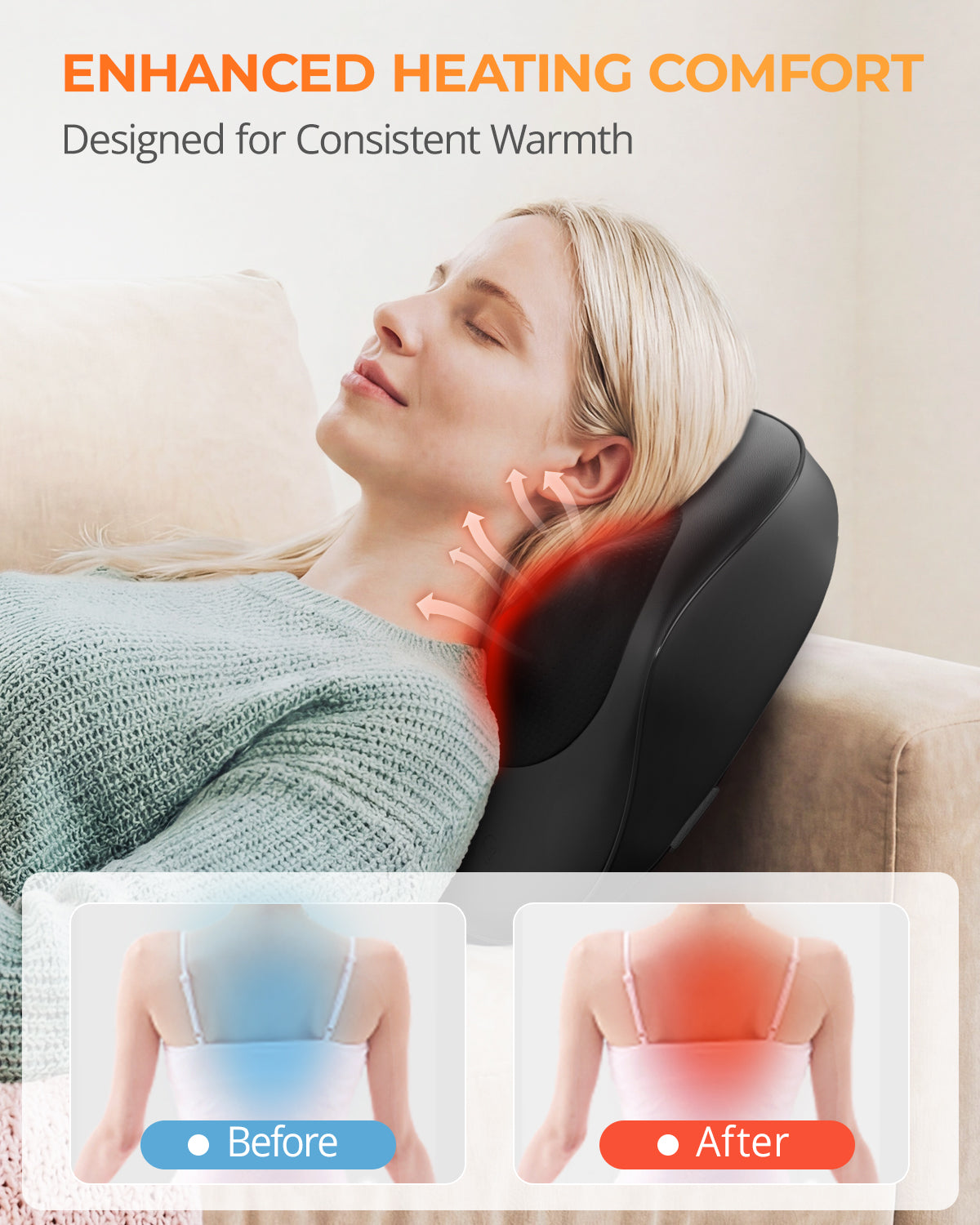 Himouta Shiatsu Back and Neck Massager with Heat, Deep Tissue 3D Kneading Massager Pillow