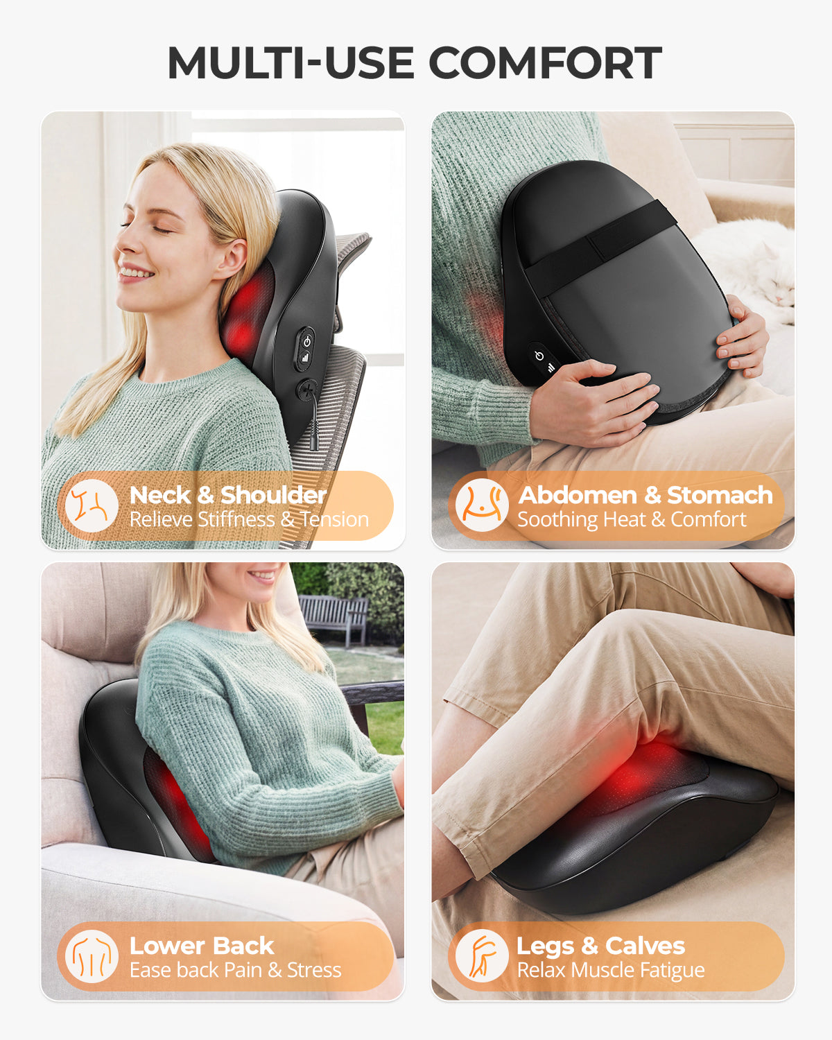 Himouta Shiatsu Back and Neck Massager with Heat, Deep Tissue 3D Kneading Massager Pillow