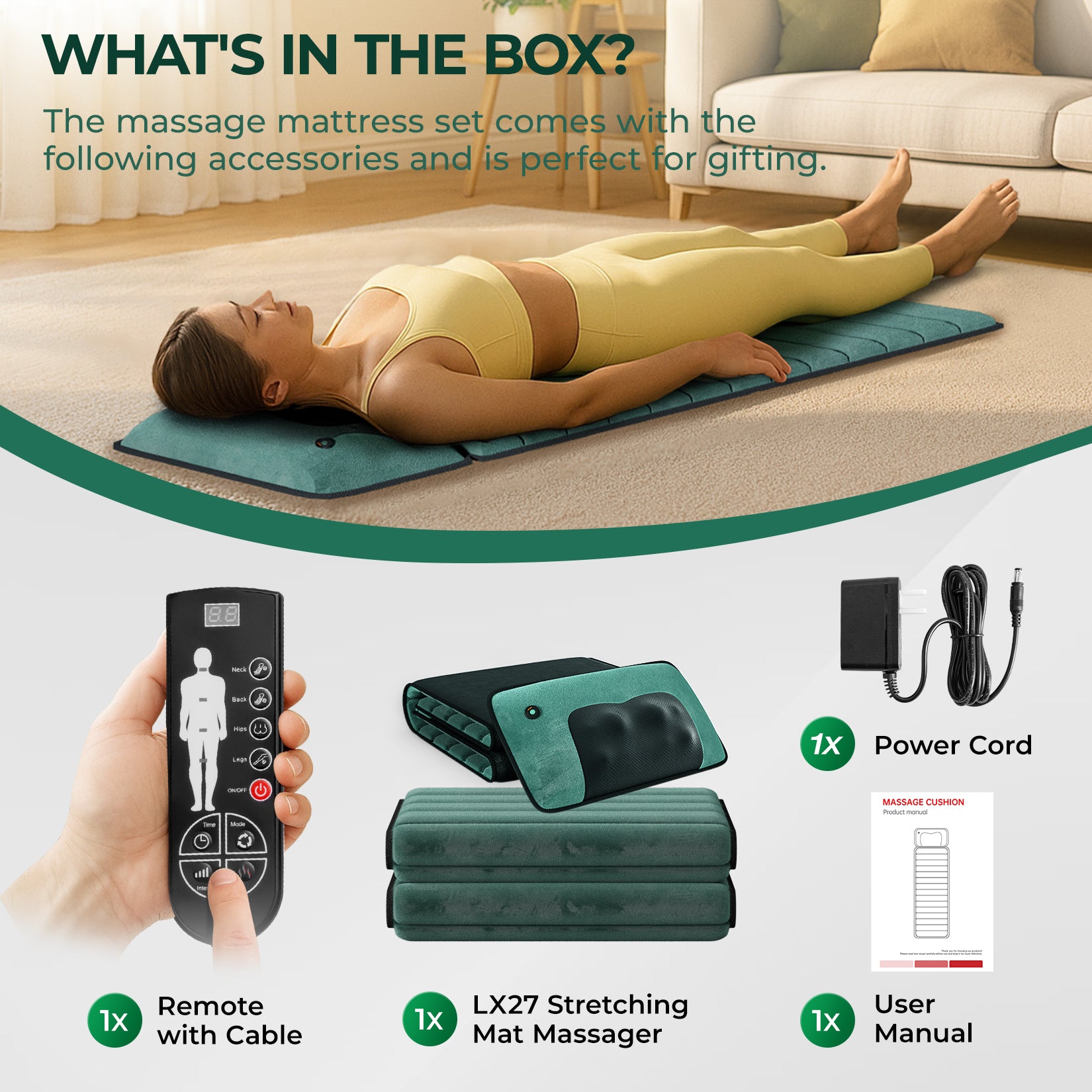 Himouta Heated Vibration Massage Mat,Full Body Massage Pad with Foot Massager