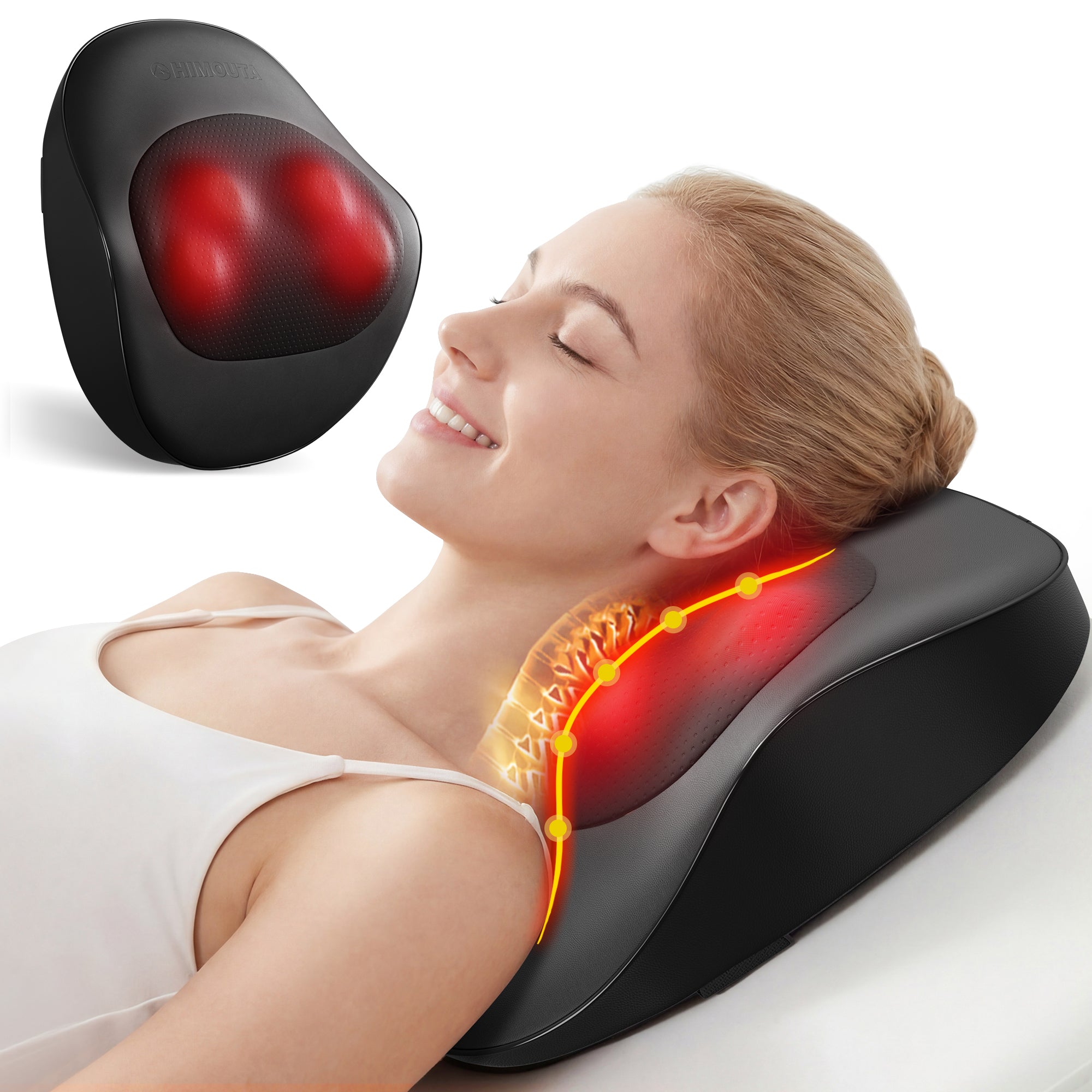 Himouta Shiatsu Back and Neck Massager with Heat, Deep Tissue 3D Kneading Massager Pillow
