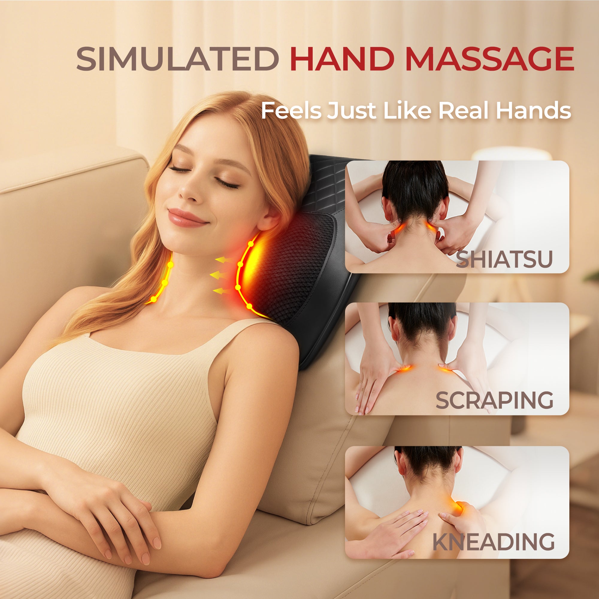 Himouta Shiatsu Back Massager with Heat, Massage Pillow for Back, Neck, Shoulder, Leg Pain Relief Deep Tissue