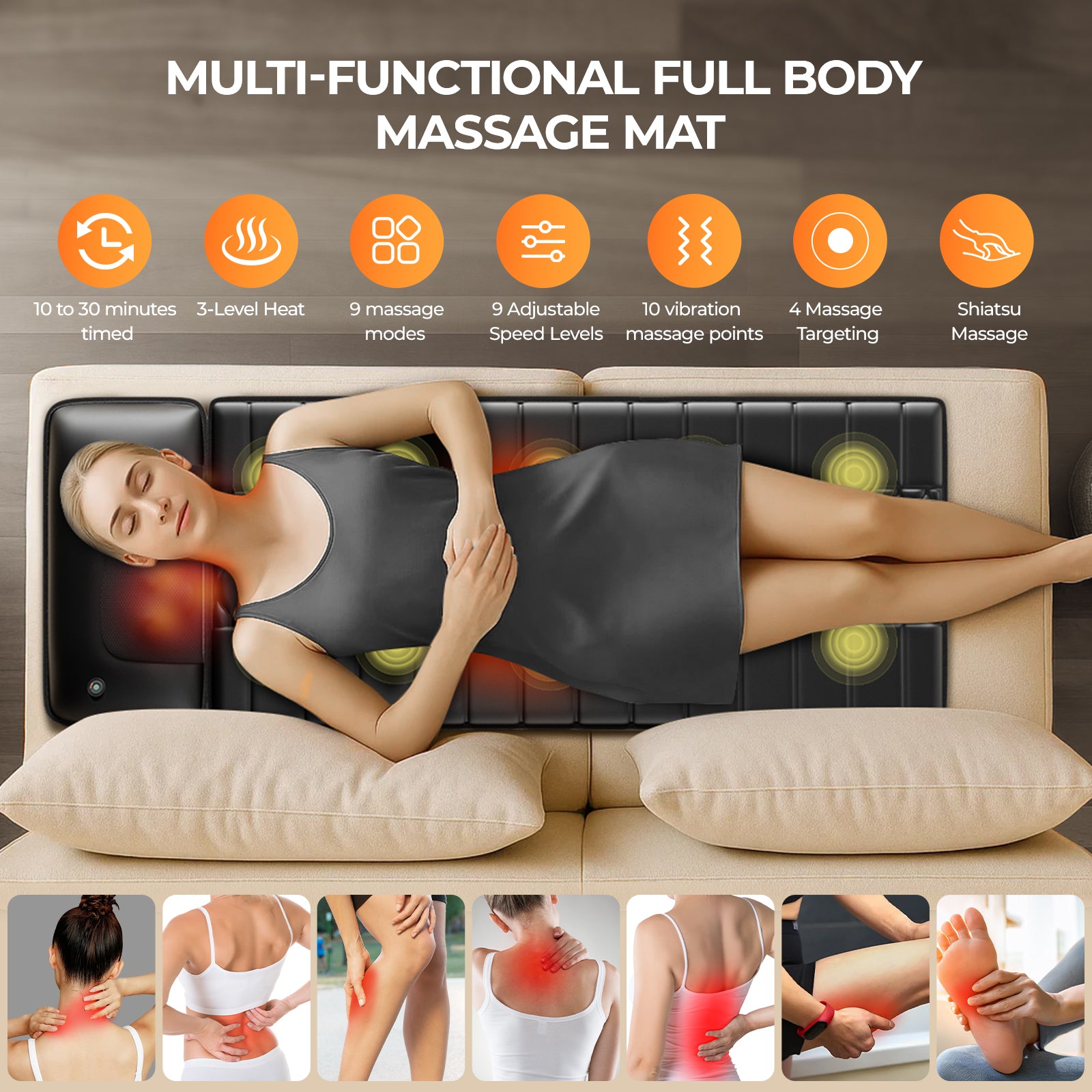 Himouta Full Body Massage Mat with Heat, Detachable Heated Vibration Massager Pad