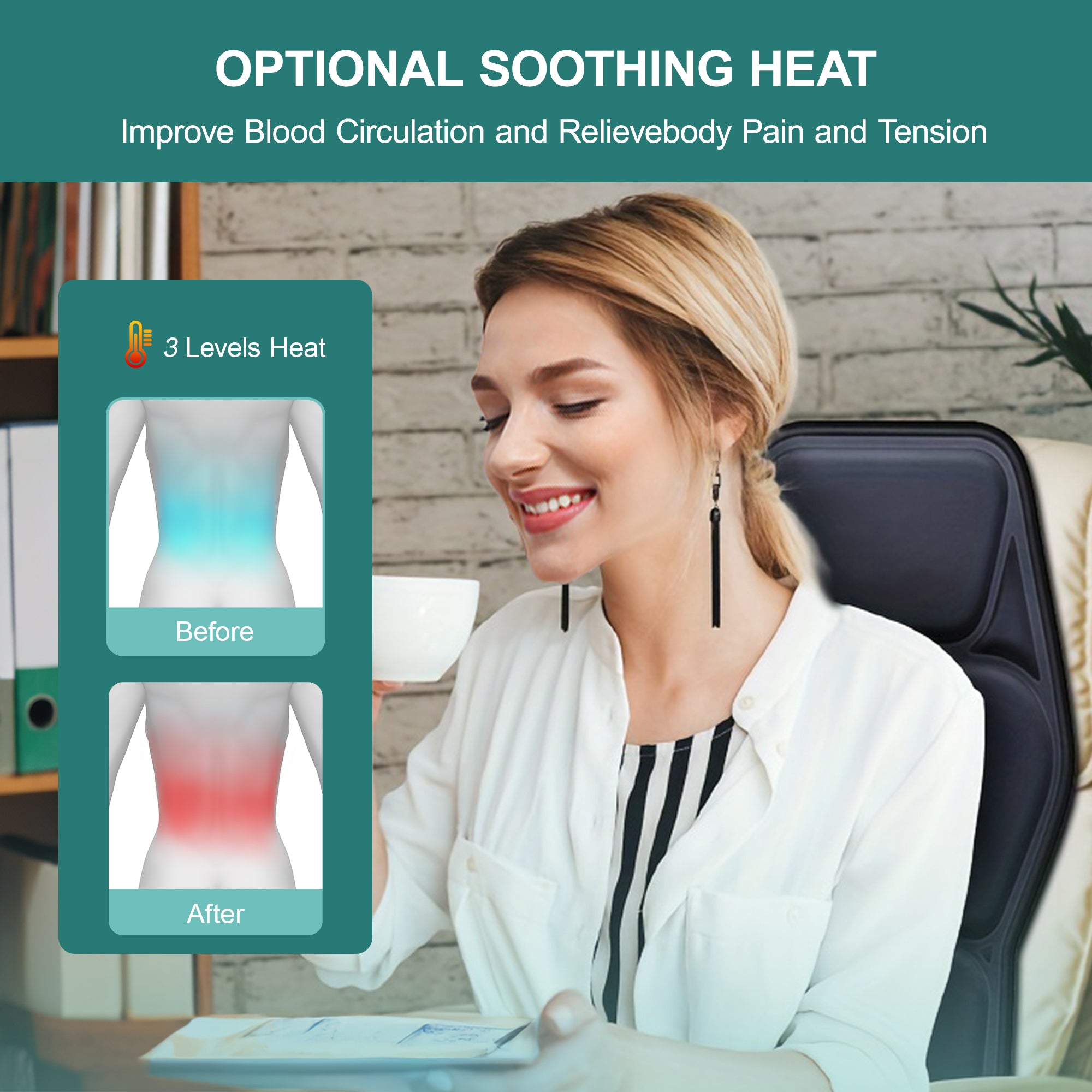 Himouta Vibration Massage Cushion- Heat Massage Chair Pad for Car & Home Use